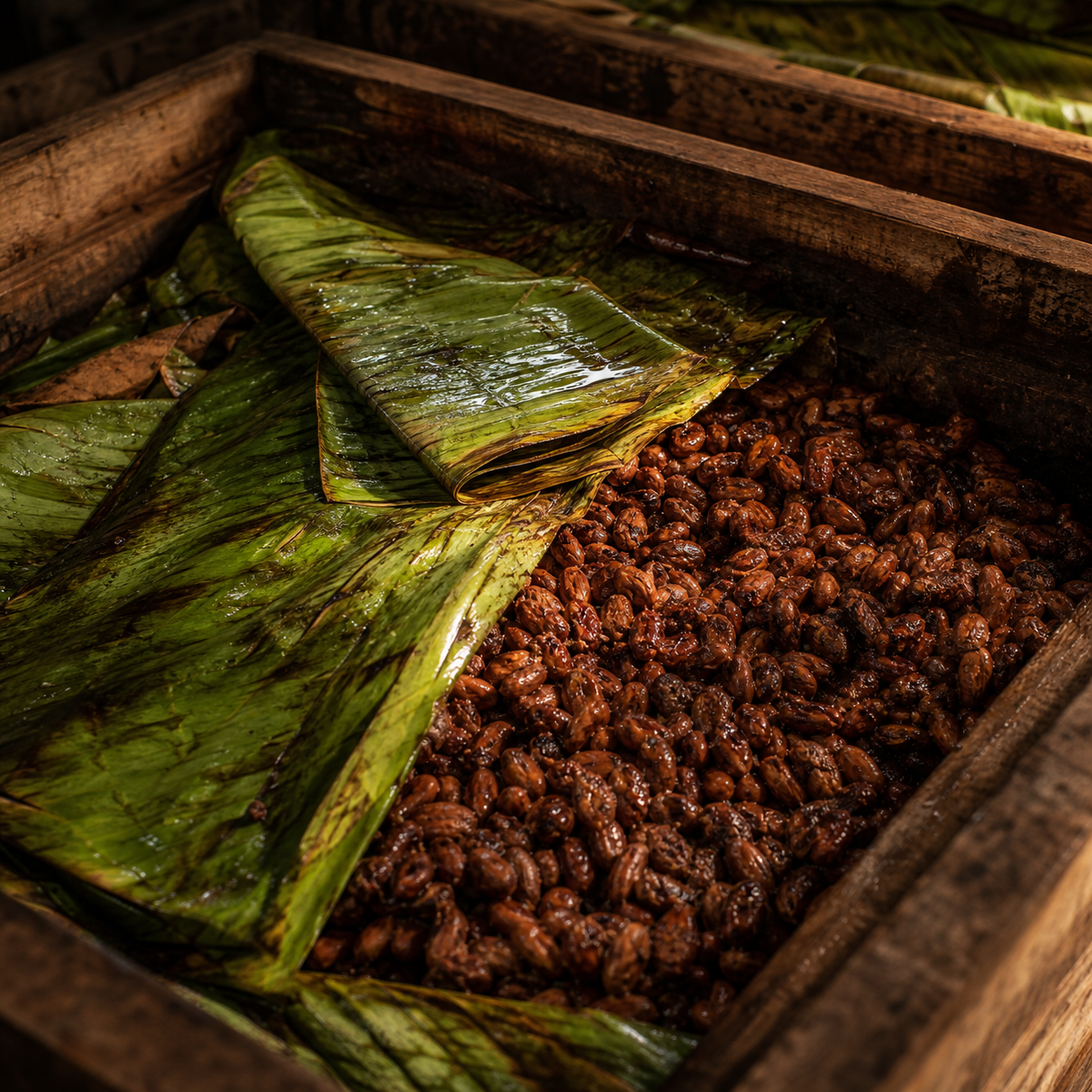 Fermentación controlada de cacao en cajas de madera