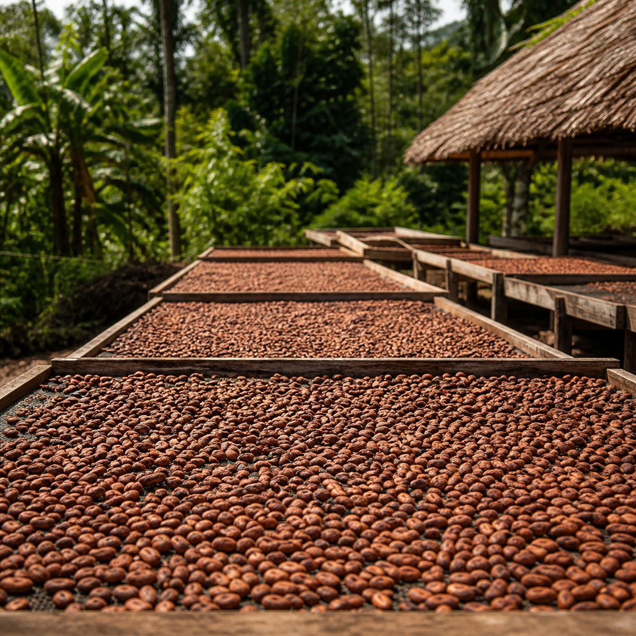 Secado natural de granos de cacao al sol